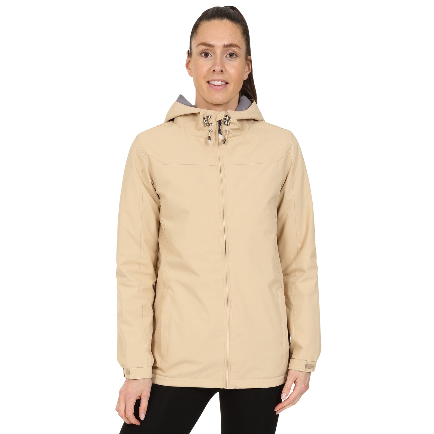 Ladies Fleece Lined Rain Jacket - Beige - Blu Apparel