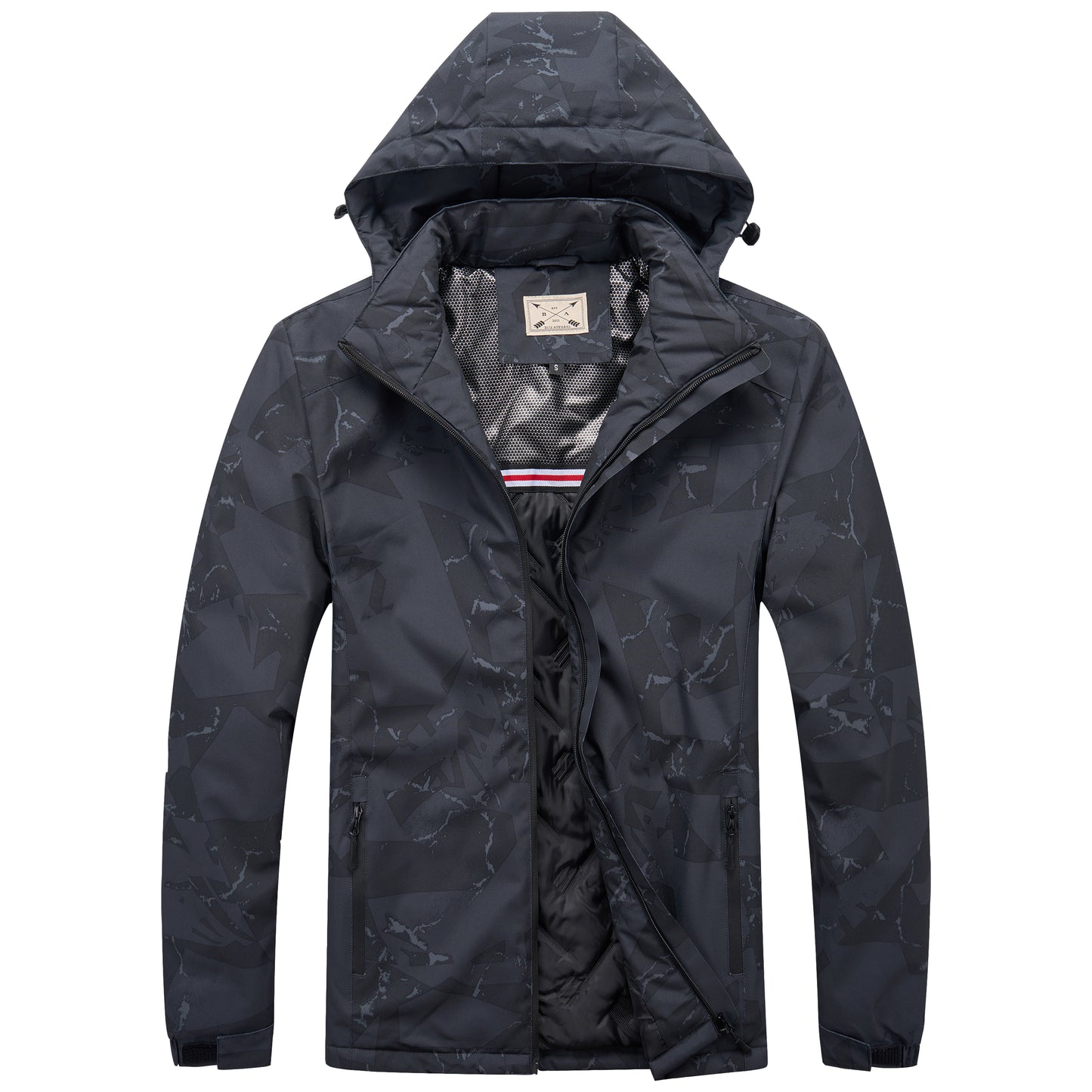 Men’s Padded Waterproof Camo Coat - Black