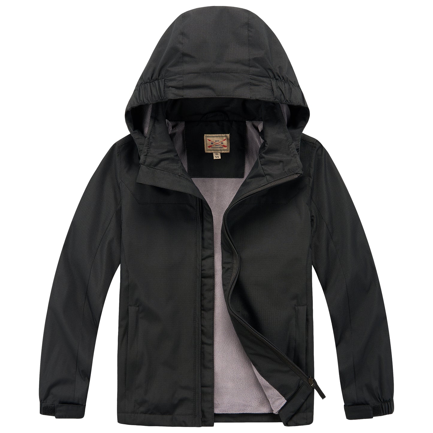 Kids Fleece Lined Waterproof Rain Jacket - Black