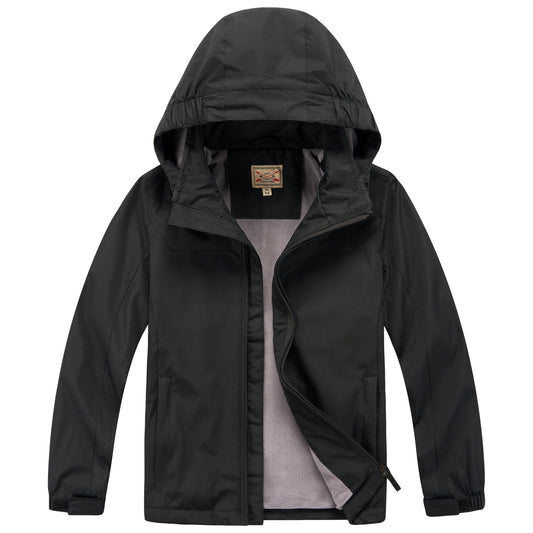 Kids Fleece Lined Waterproof Rain Jacket - Black