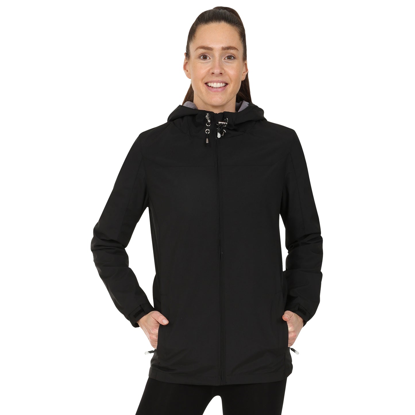 Ladies Fleece Lined Rain Jacket - Black - Blu Apparel