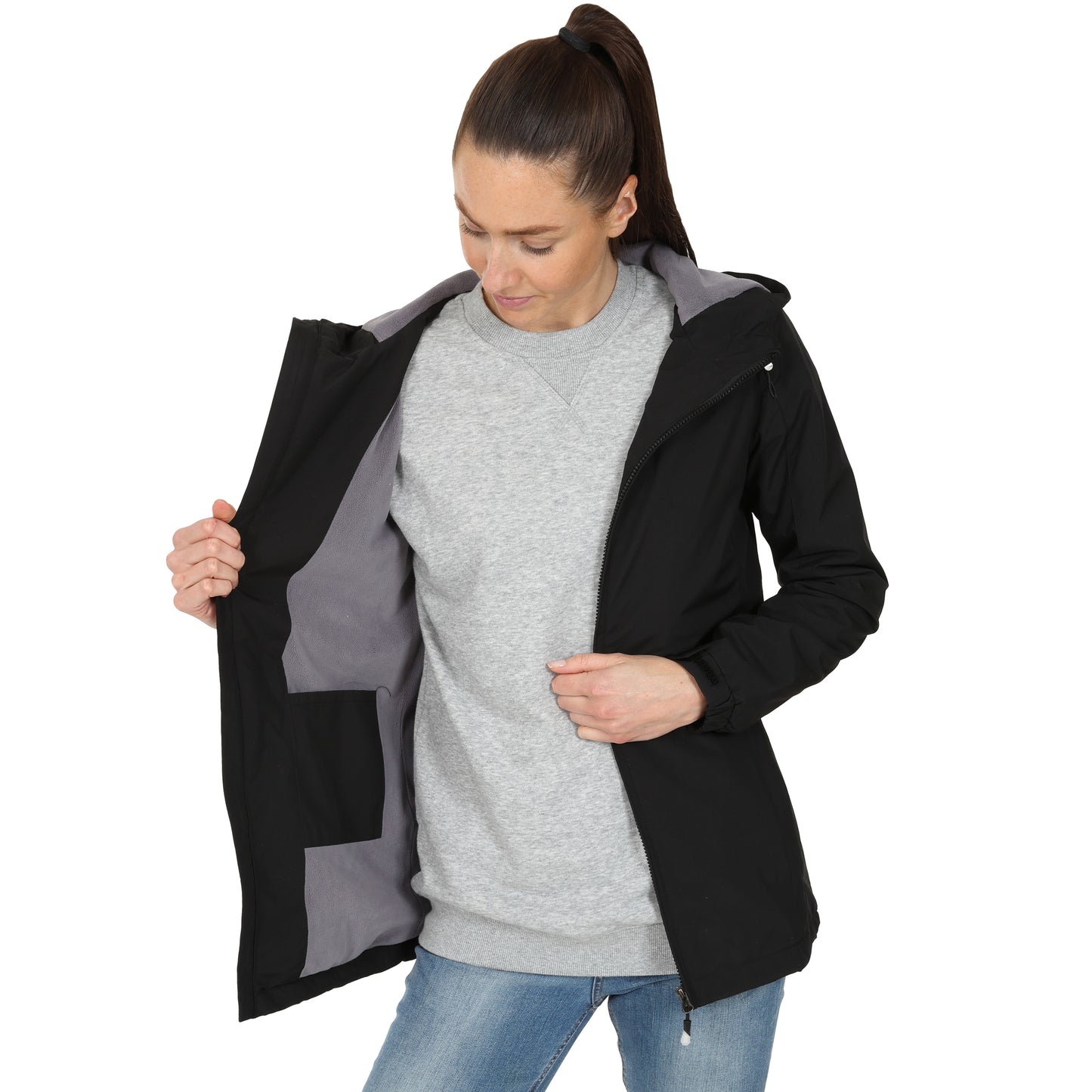 Ladies Fleece Lined Rain Jacket - Black - Blu Apparel