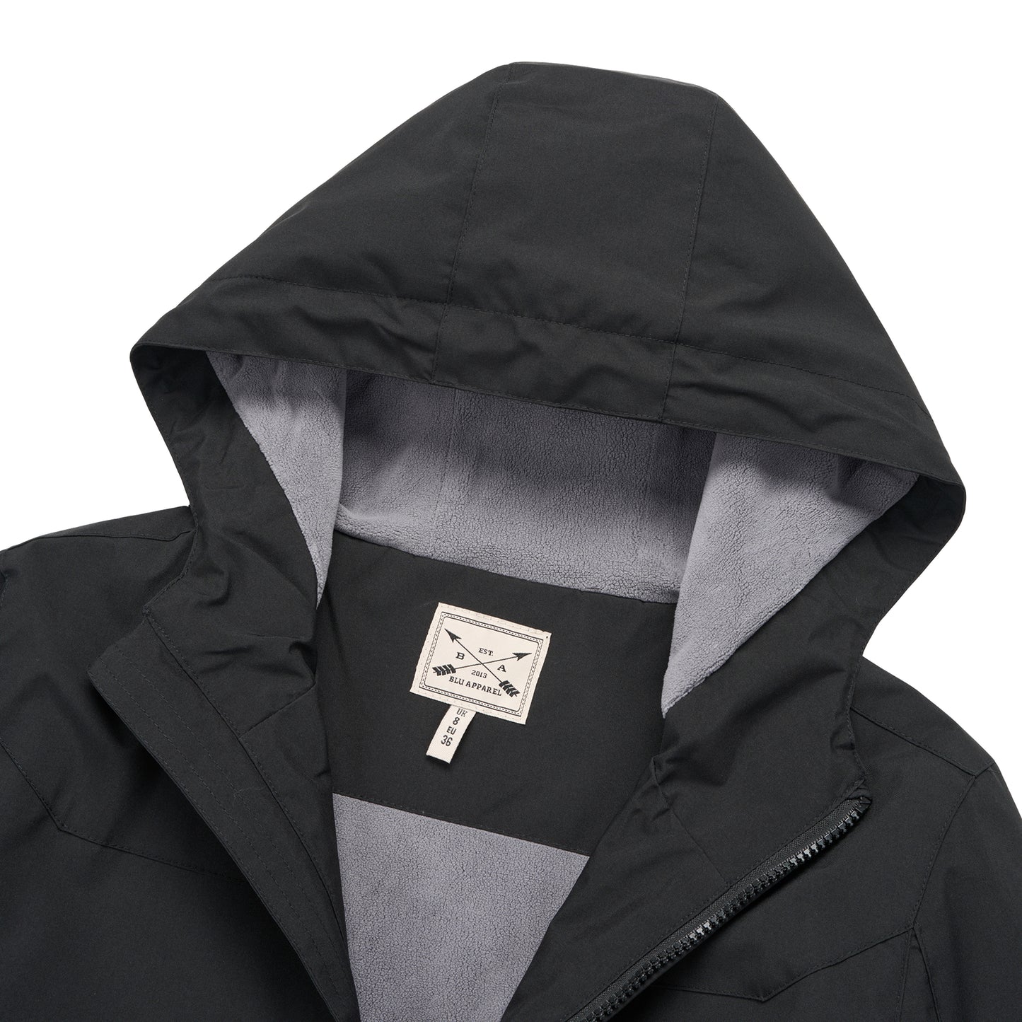 Ladies Fleece Lined Rain Jacket - Black - Blu Apparel