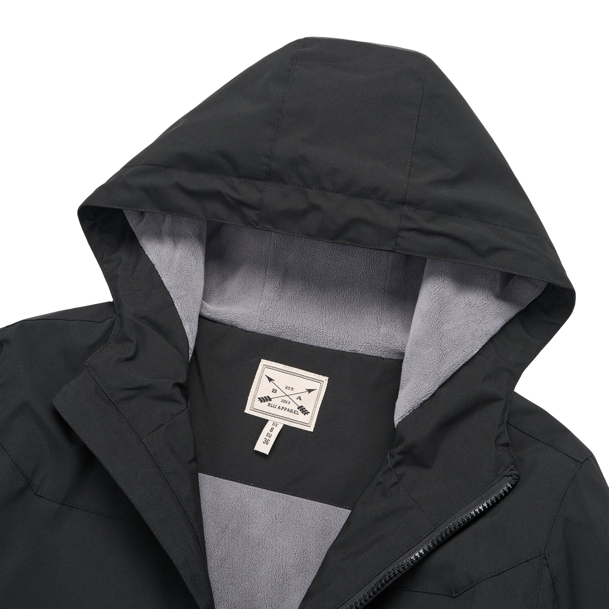 Ladies Fleece Lined Rain Jacket - Black - Blu Apparel