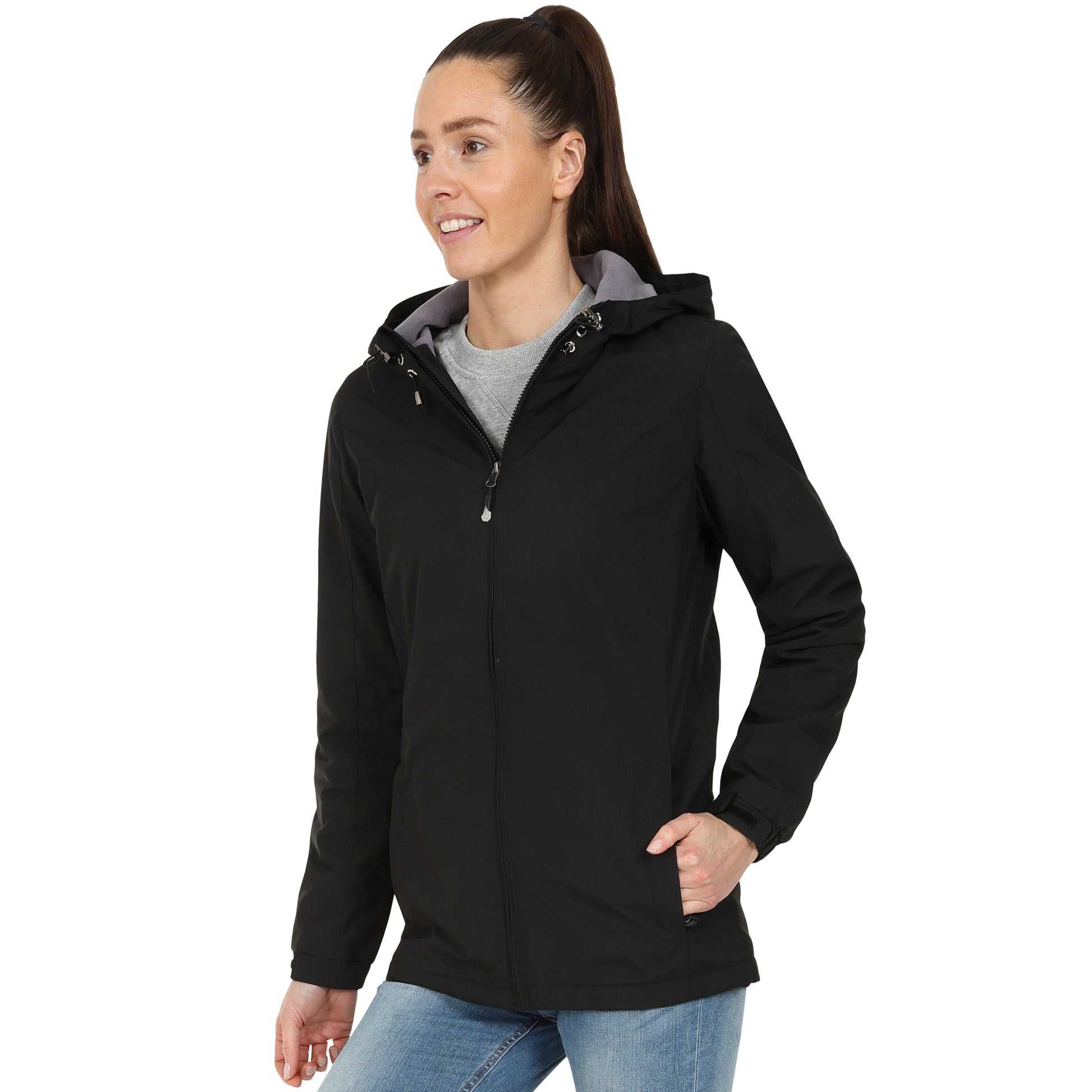 Ladies Fleece Lined Rain Jacket - Black - Blu Apparel