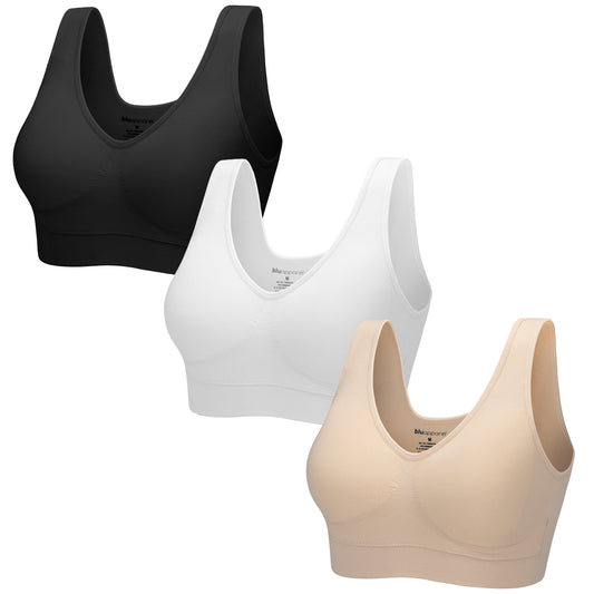 3 Pack Padded Seamless Comfort Bra - Black / White / Nude