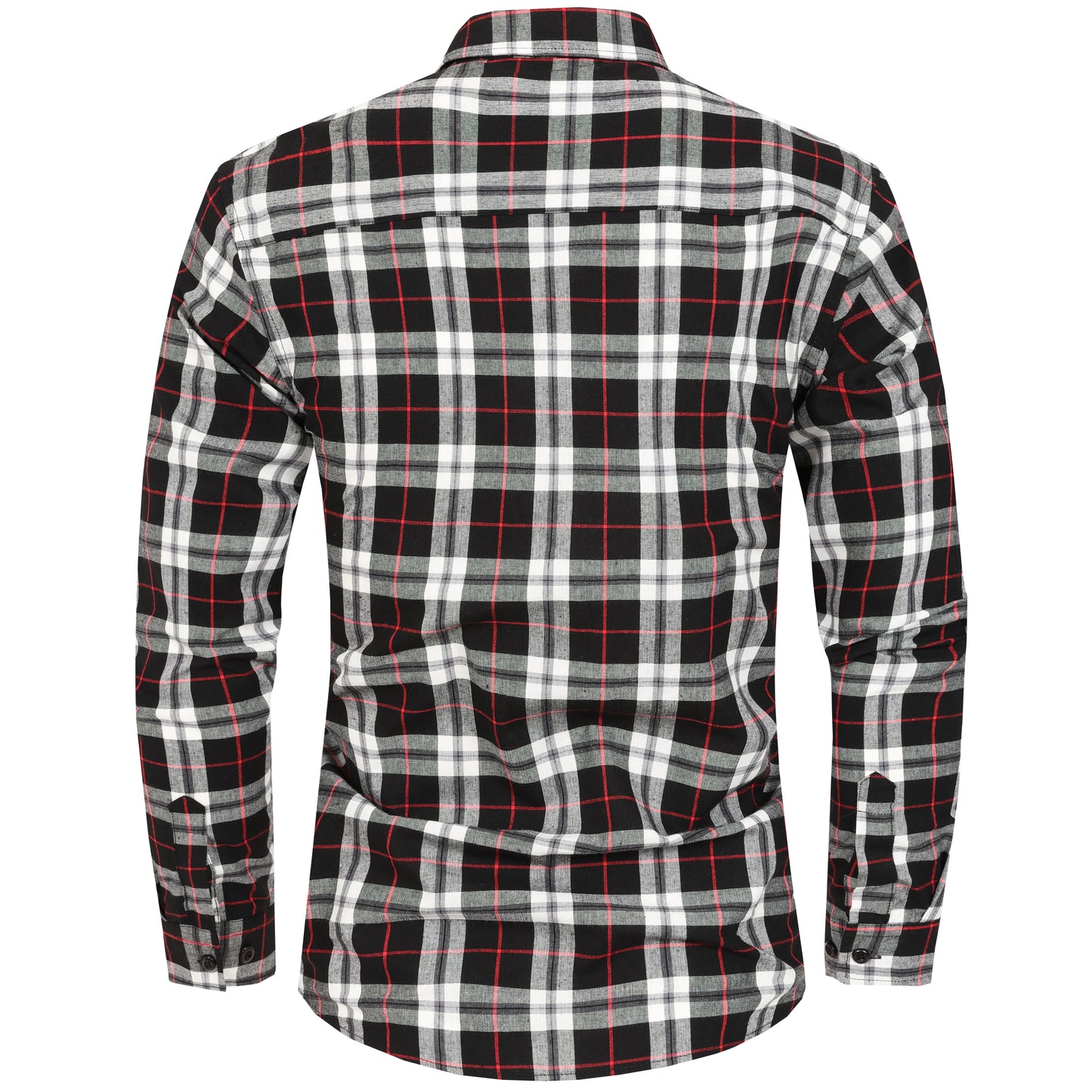 Men's Long Sleeve Checked Cotton Shirt - Black / Red