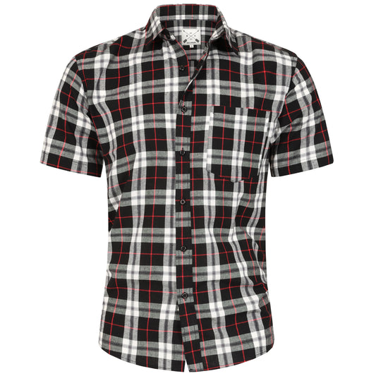Men's Short Sleeve Checked Cotton Shirt - Black / Red