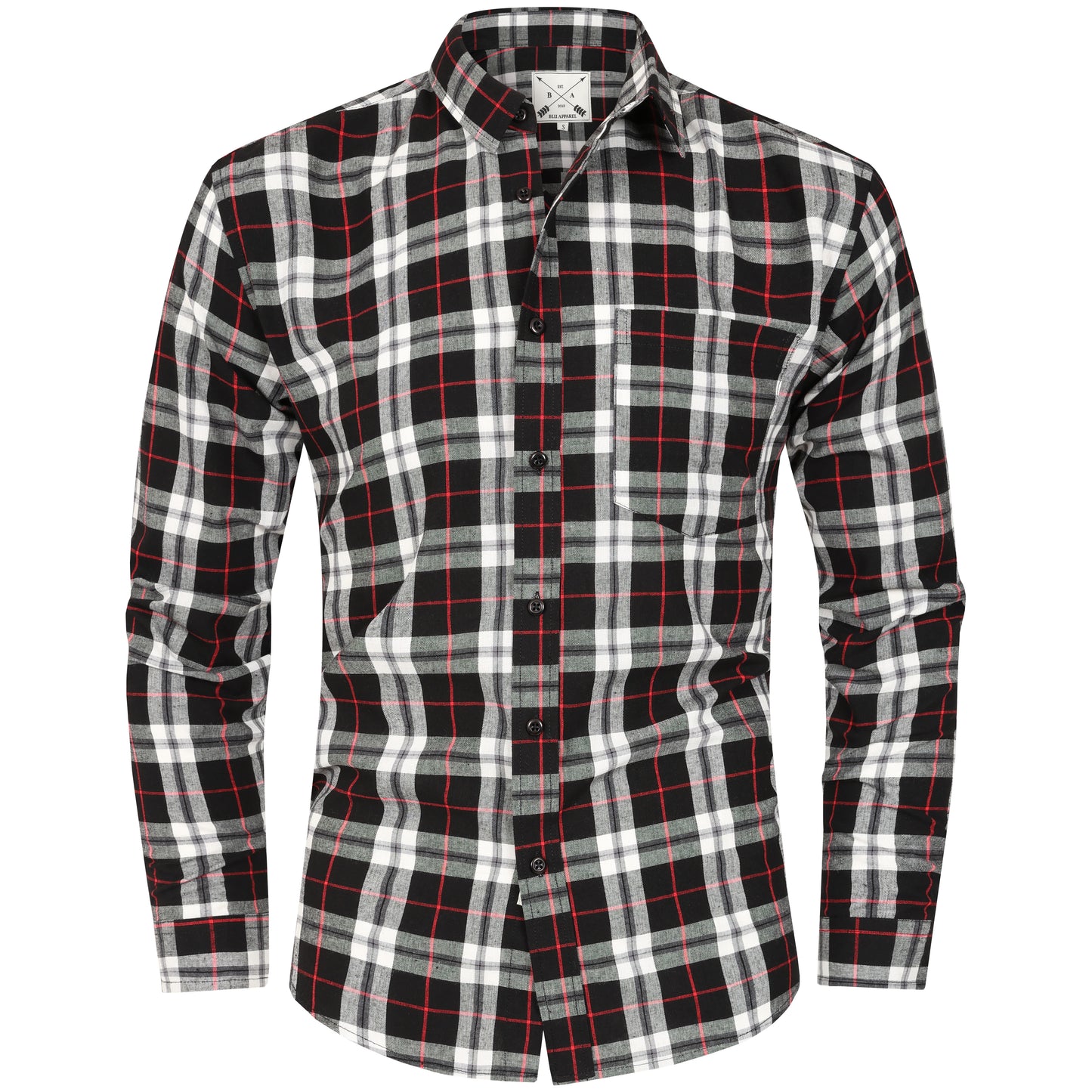 Men's Long Sleeve Checked Cotton Shirt - Red / Ecru