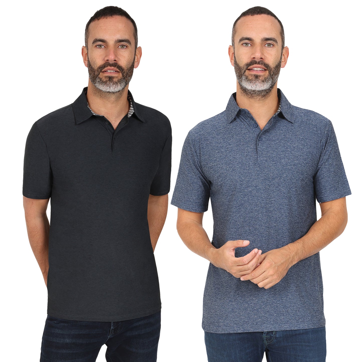 Men's Dry Fit Golf Polo - 2 Pack Black & Navy Marl