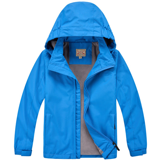 Kids Fleece Lined Waterproof Rain Jacket - Cobalt