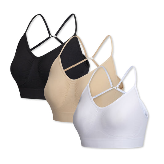 3 Pack Seamless Multi Fasten Comfort Bra - Black / White / Nude