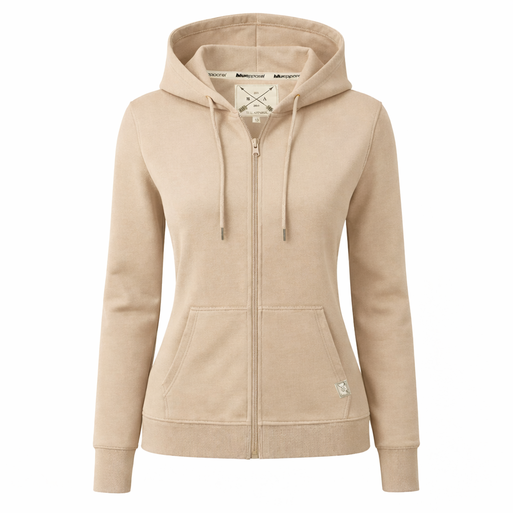 Ladies Mid-Weight Full Zip Hoodie - Grey Marl