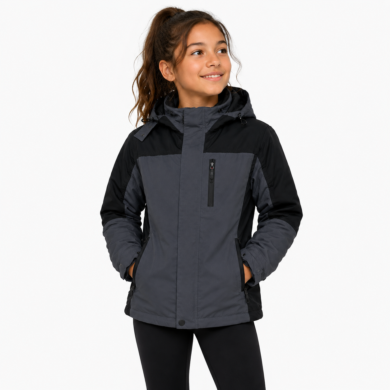 Kids Contrast Panel Rain Jacket - Charcoal