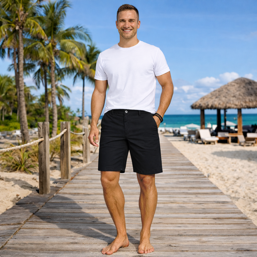 Men's Cotton Stretch Chino Shorts - Black