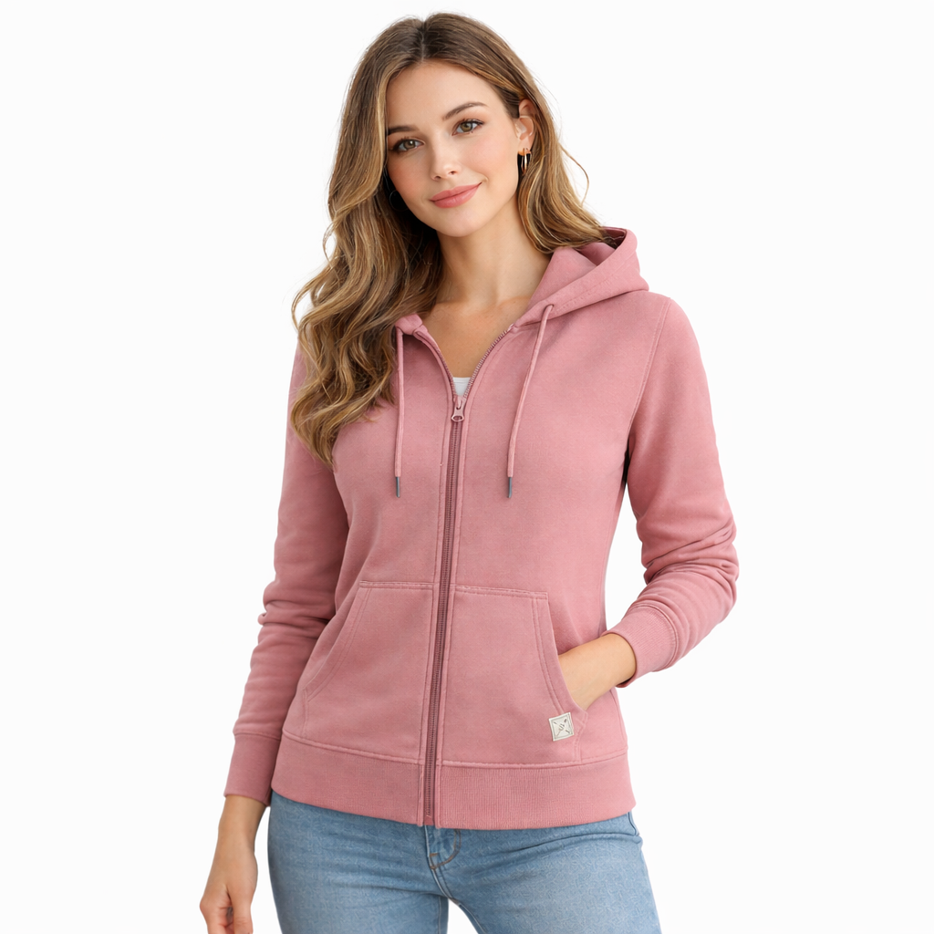 Ladies Mid-Weight Full Zip Hoodie - Dusky Pink