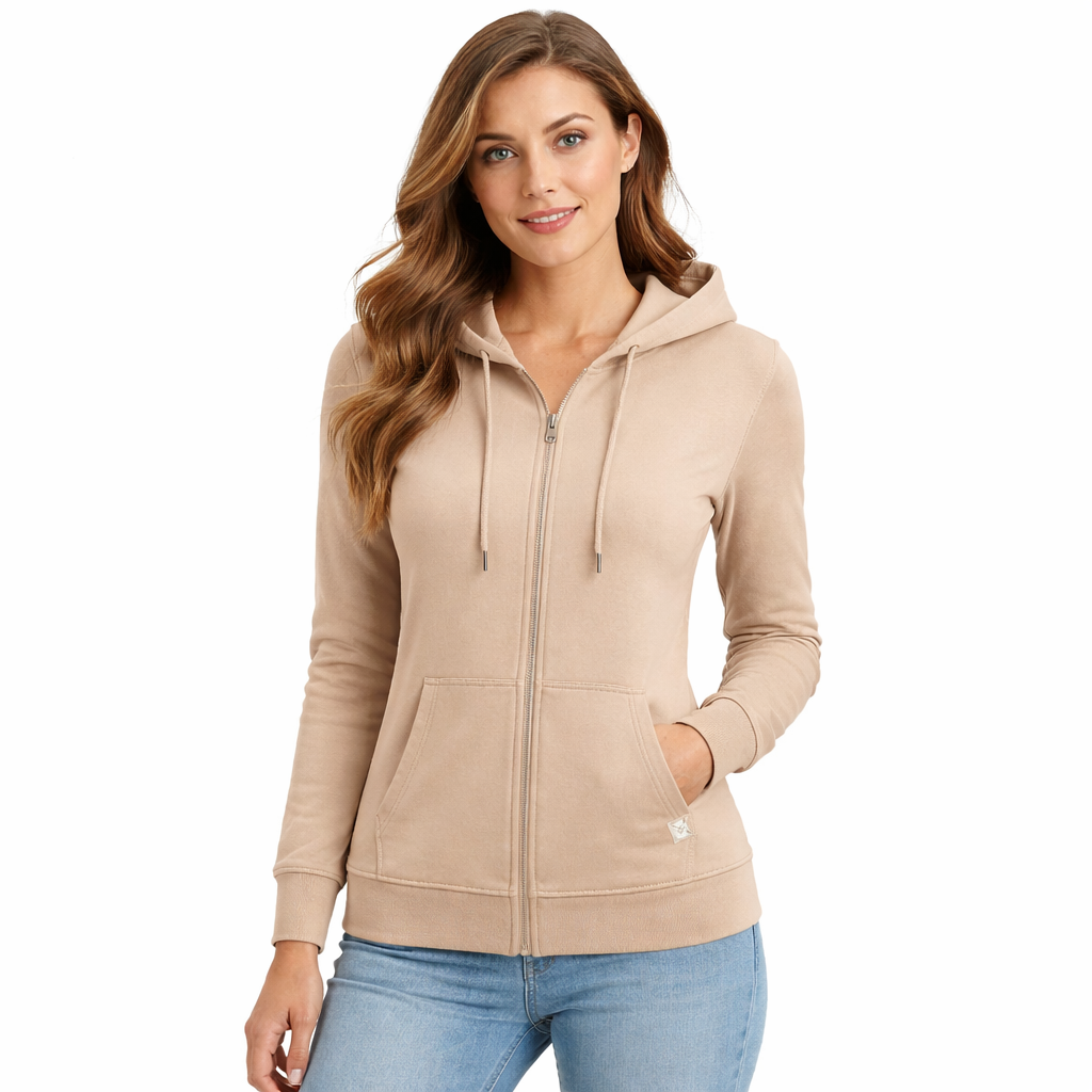 Ladies Mid-Weight Full Zip Hoodie - Beige