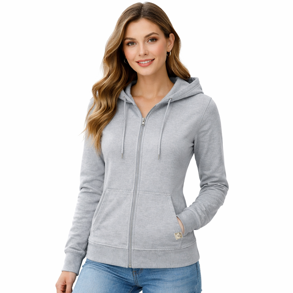 Ladies Mid-Weight Full Zip Hoodie - Grey Marl