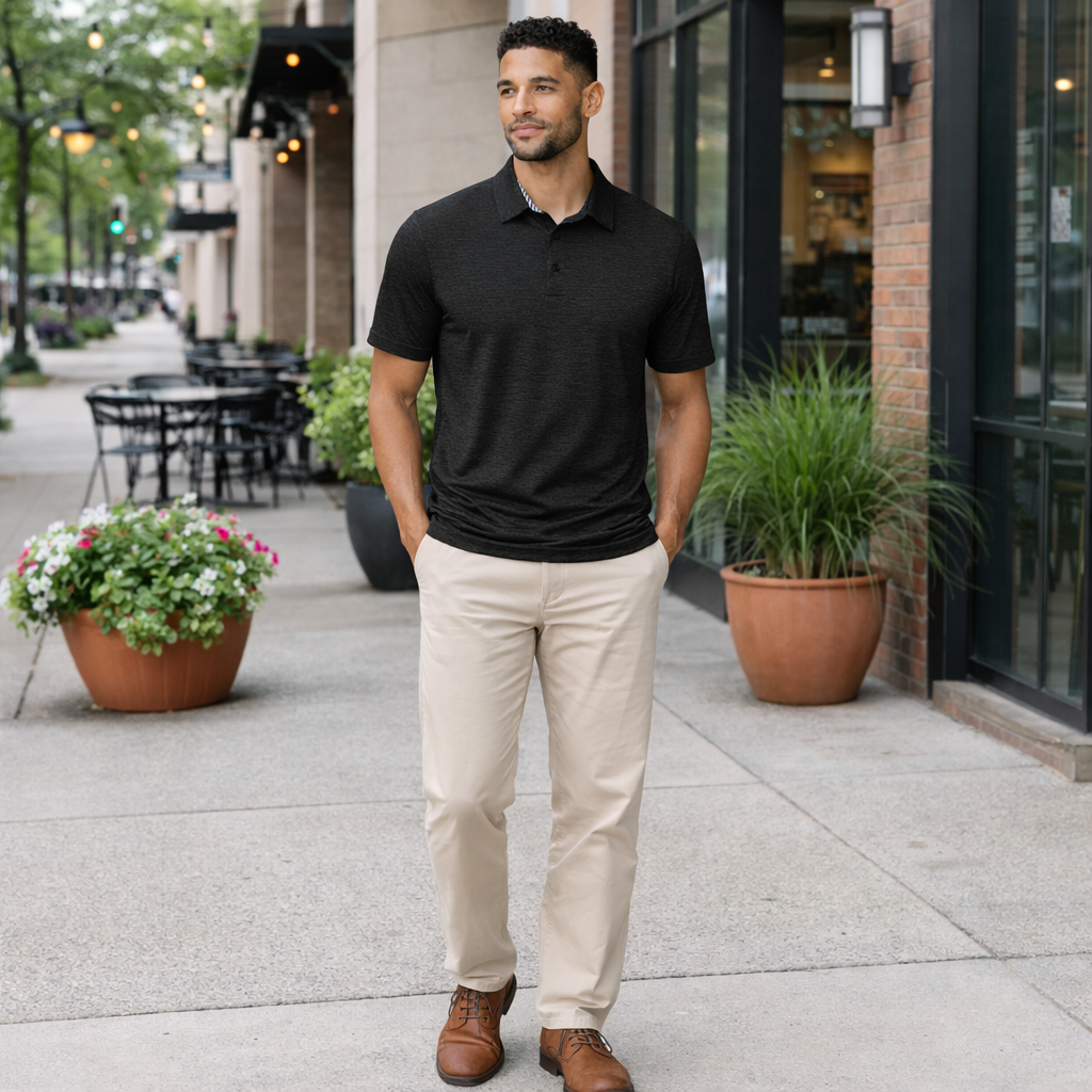 Men's Dry Fit Golf Polo - Black Marl