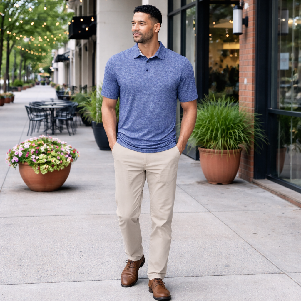Men's Dry Fit Golf Polo - Navy Marl