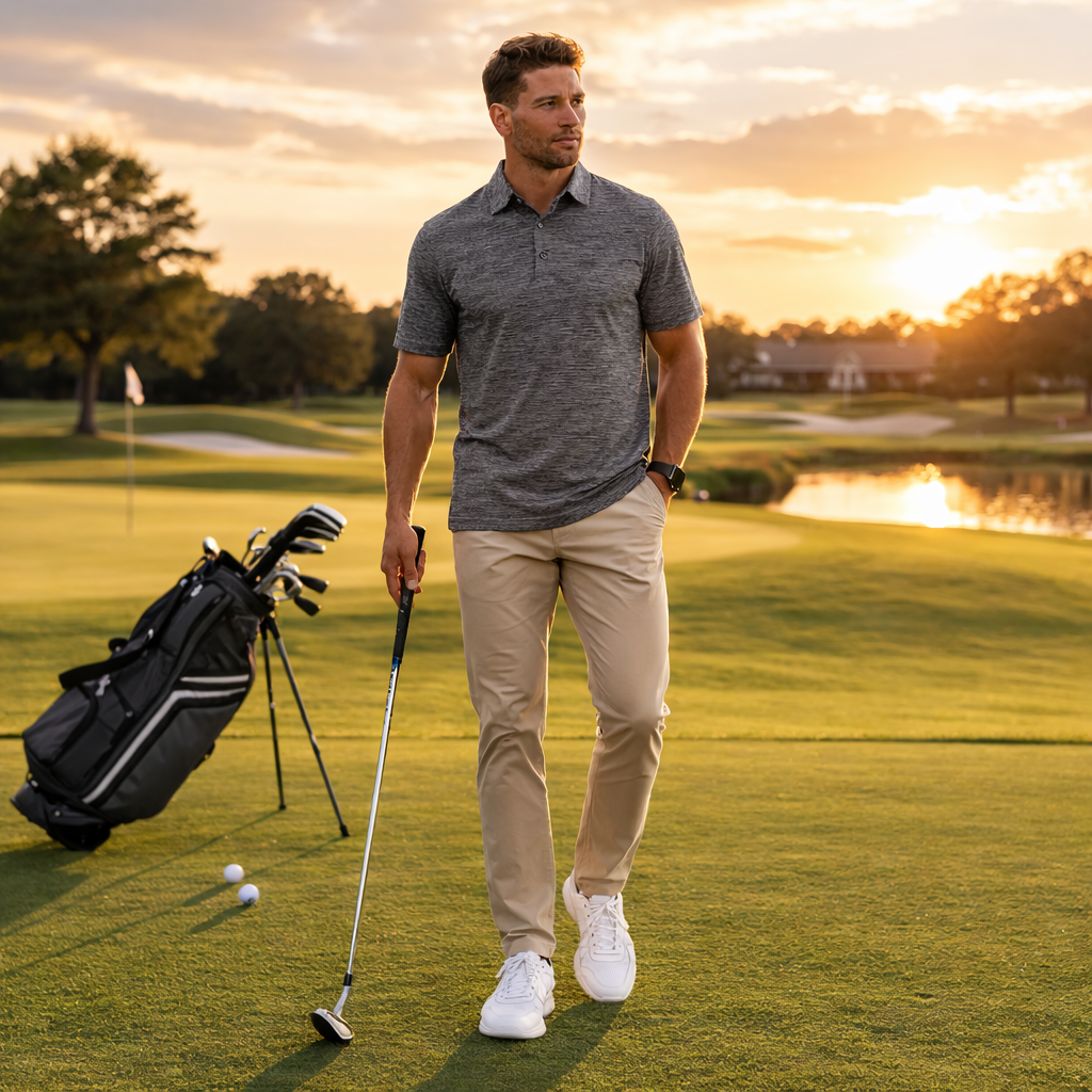 Men's Dry Fit Golf Polo - Charcoal Marl