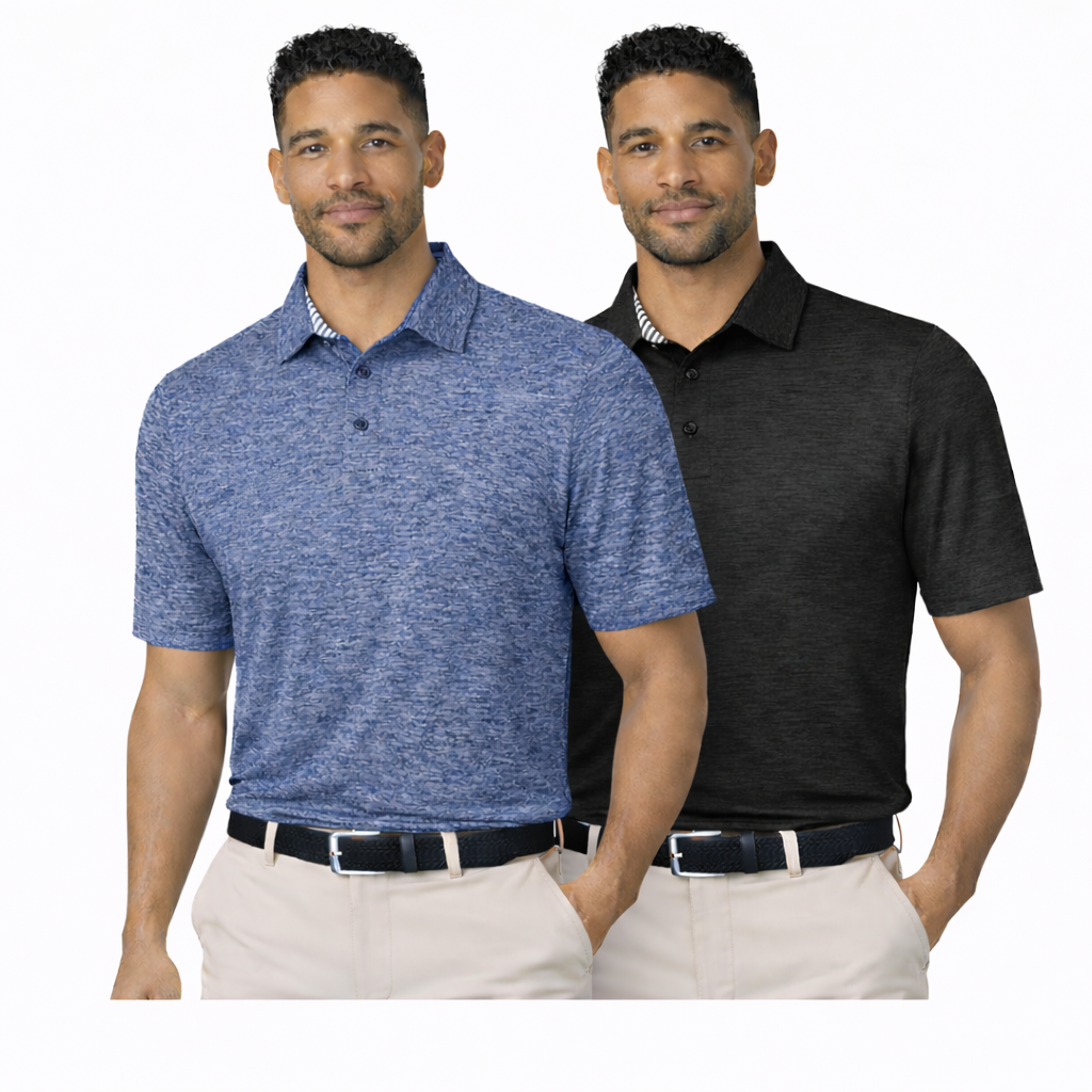 Men's Dry Fit Golf Polo - 2 Pack Black & Navy Marl