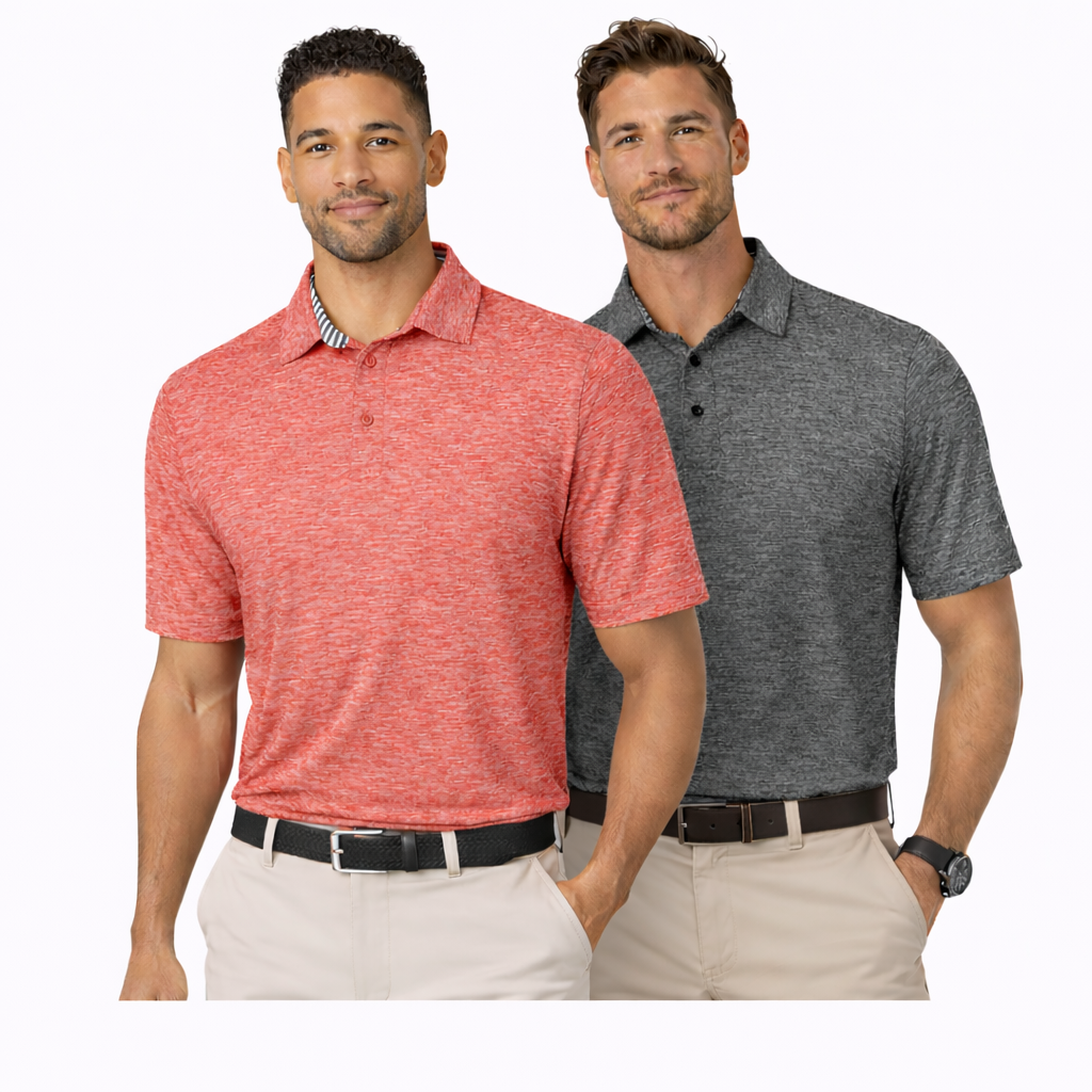 Men's Dry Fit Golf Polo - 2 Pack Charcoal & Red Marl