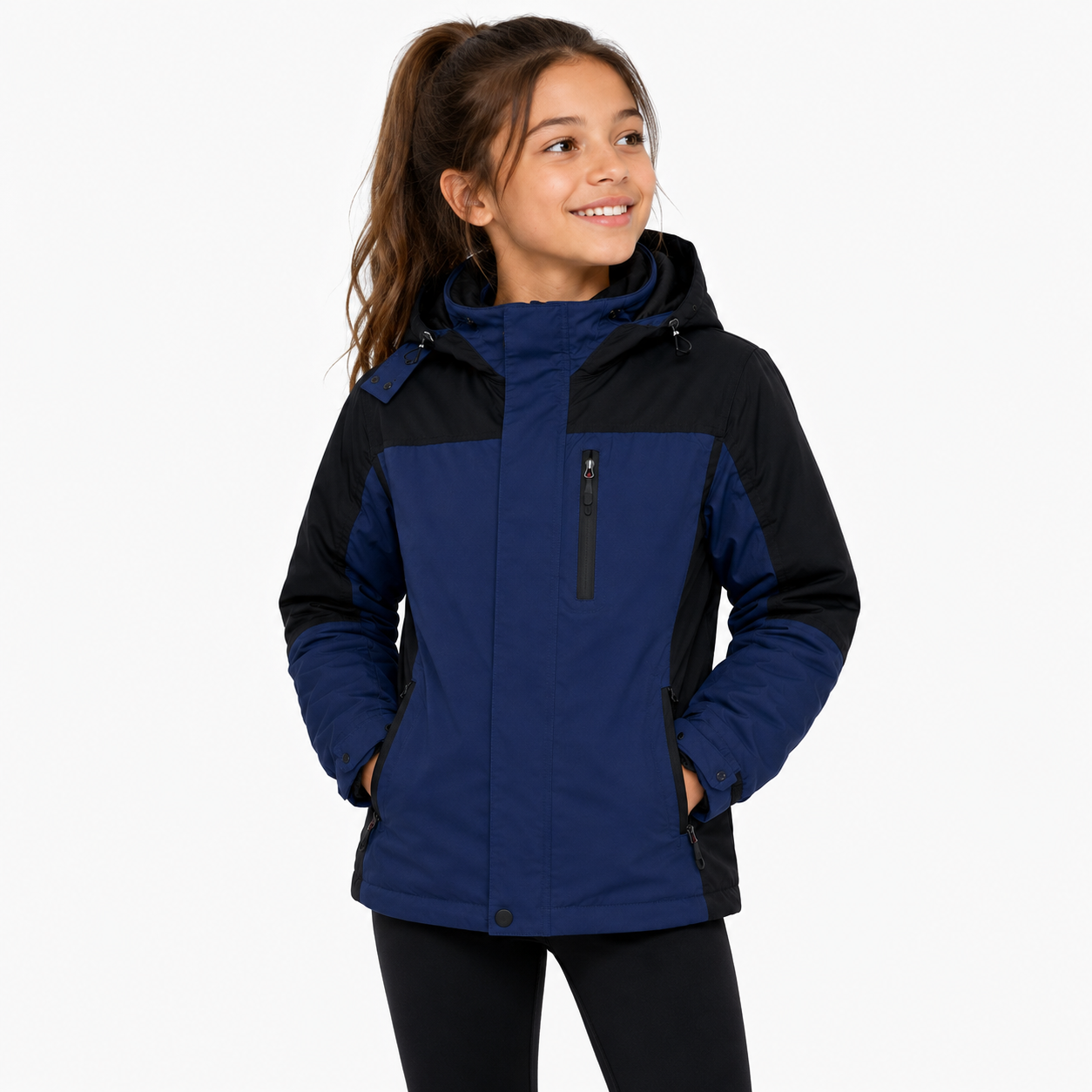 Kids Contrast Panel Rain Jacket - Navy