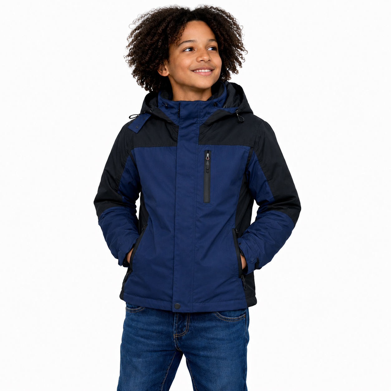 Kids Contrast Panel Rain Jacket - Navy