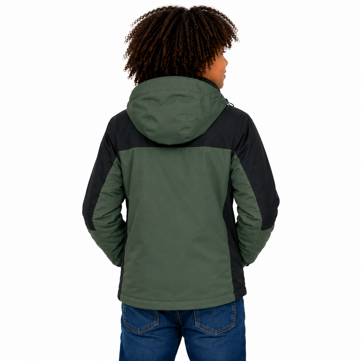 Kids Contrast Panel Rain Jacket - Green