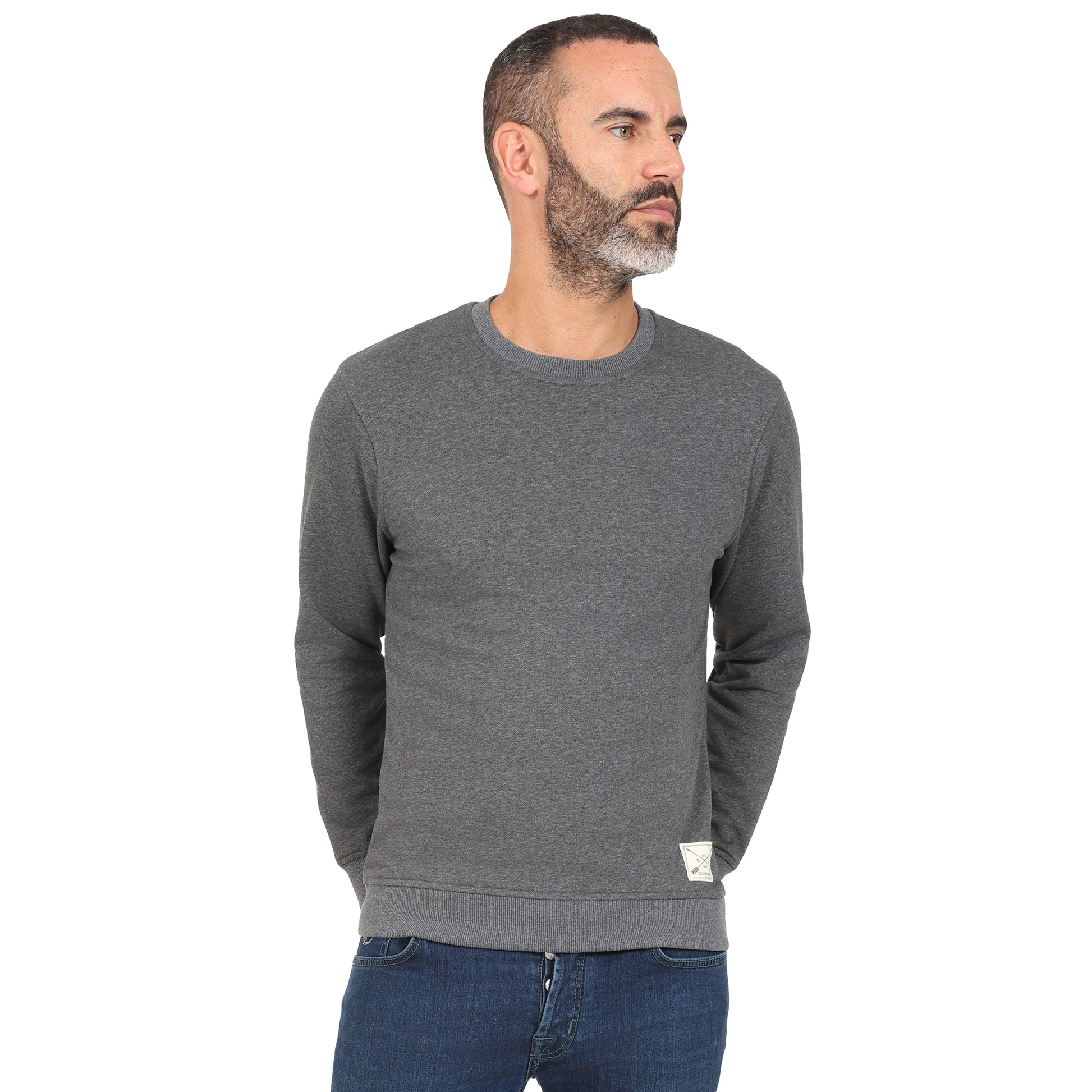 Men's Premium Cotton Crew Neck Sweater - Charcoal Marl - Blu Apparel