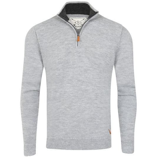 Mens 1/4 Zip Knitted Jumper - Grey