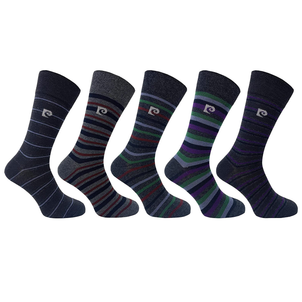 Pierre Cardin 5 Pack Socks - Grey Stripe