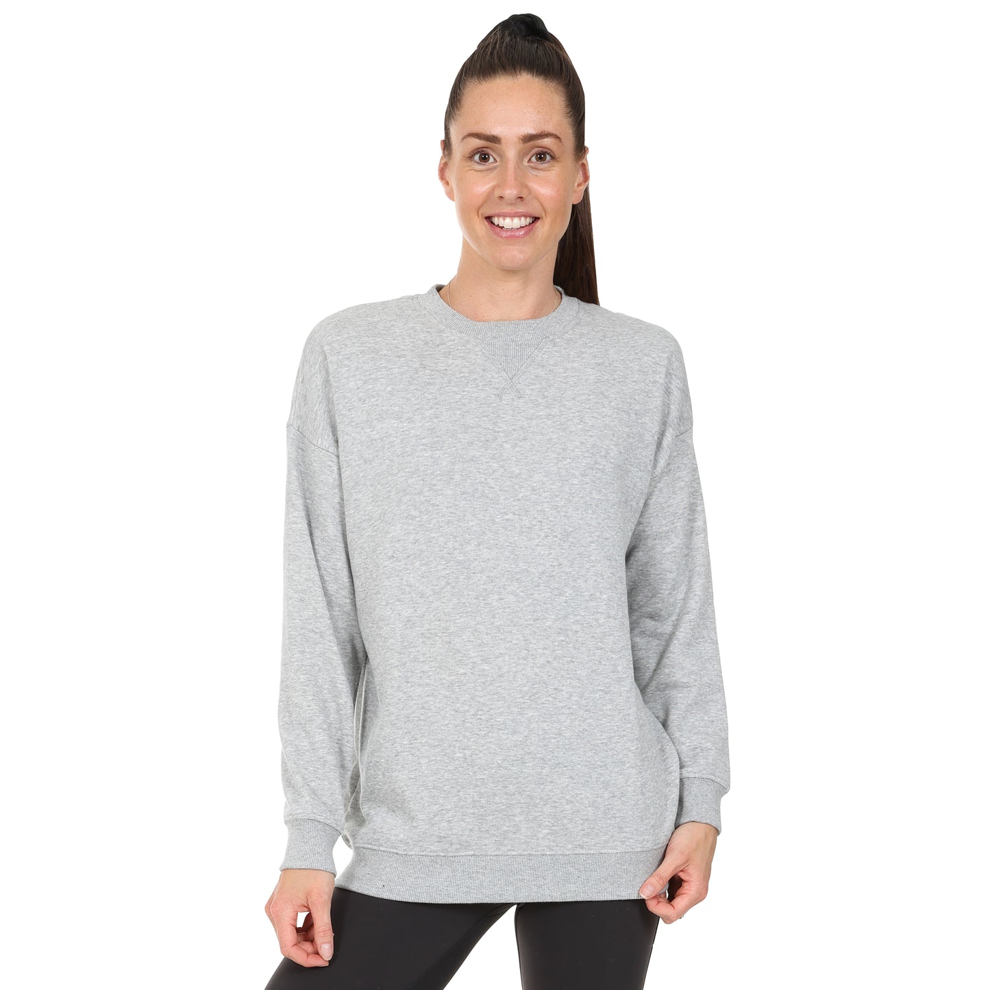 Ladies Oversized Crew Neck Sweater - Grey Marl