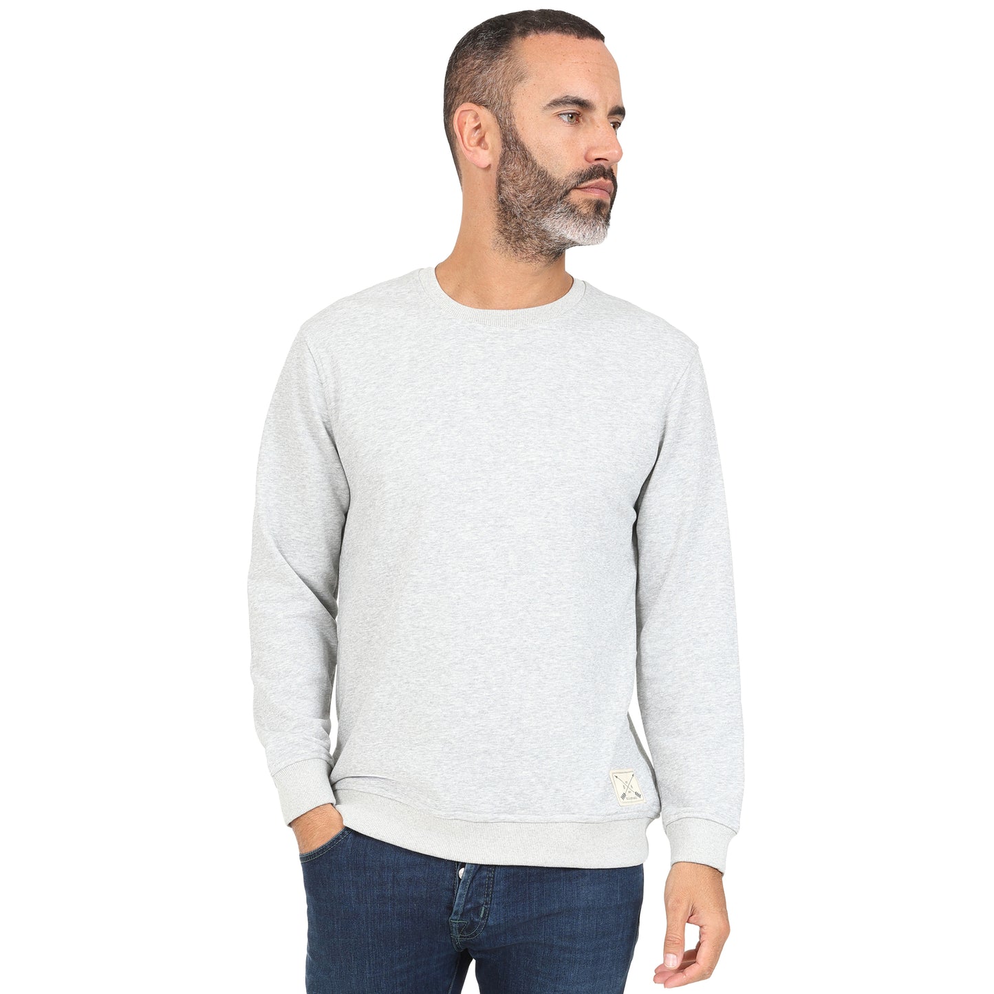 Men's Premium Cotton Crew Neck Sweater - Grey Marl