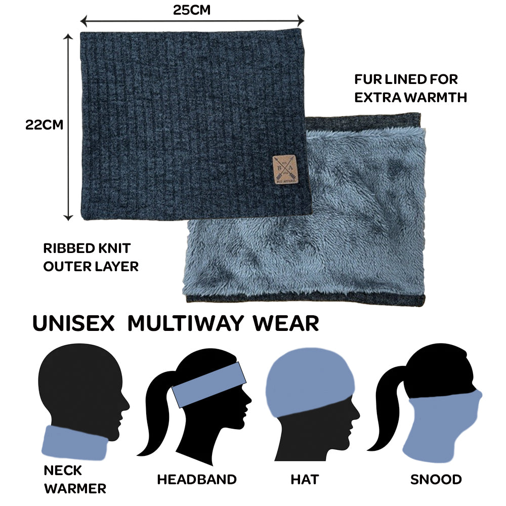 Ribbed Neck Warmer with Fleece Lining  - Grey