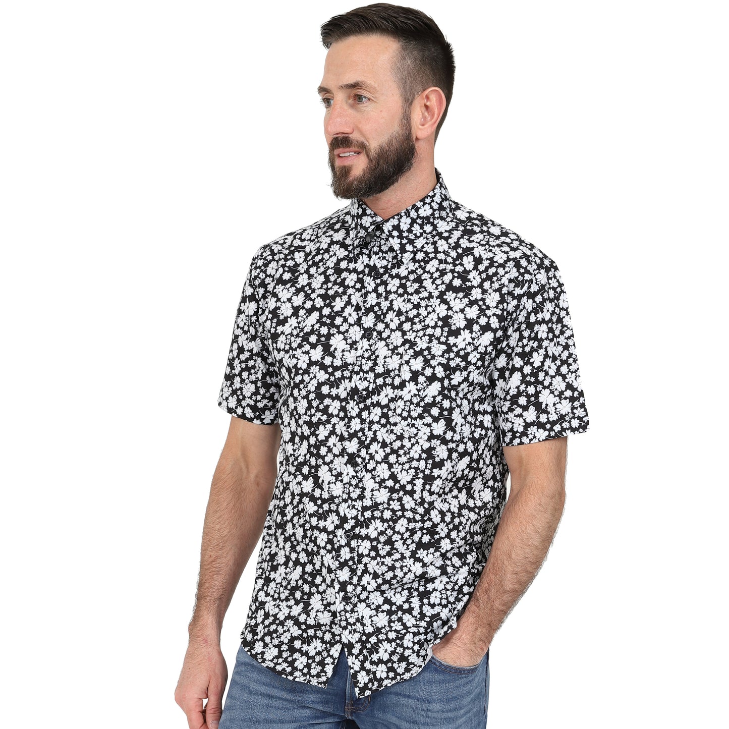 Men's Short Sleeve Hawaiian Shirt - Navy Floral