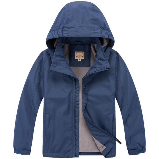 Kids Fleece Lined Waterproof Rain Jacket - Navy