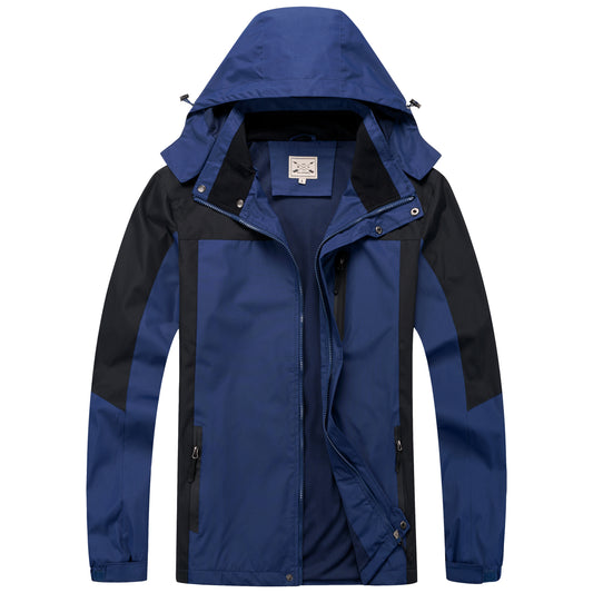 Men's Outdoor Rain Jacket - Navy & Grey