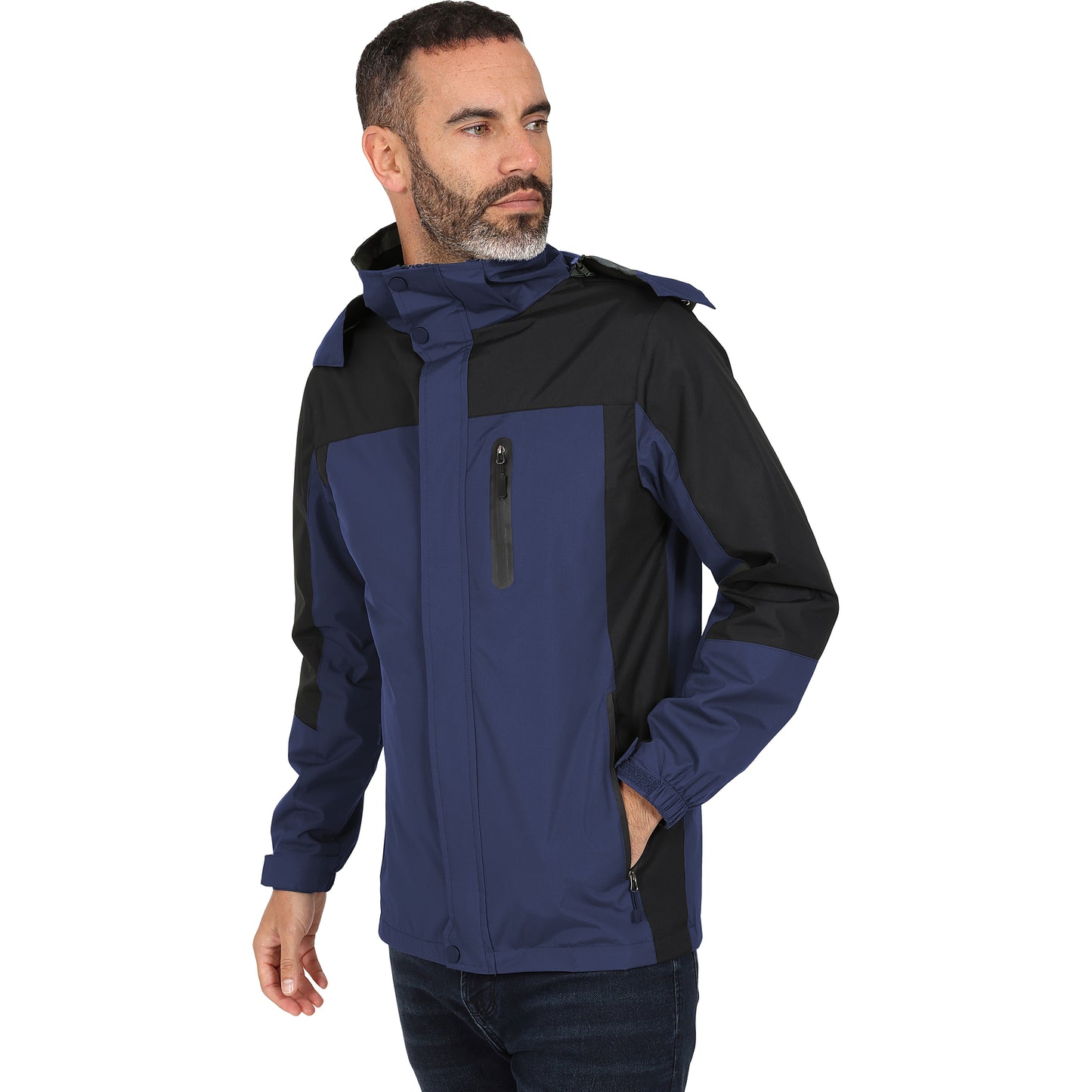 Men's Outdoor Rain Jacket - Navy & Grey