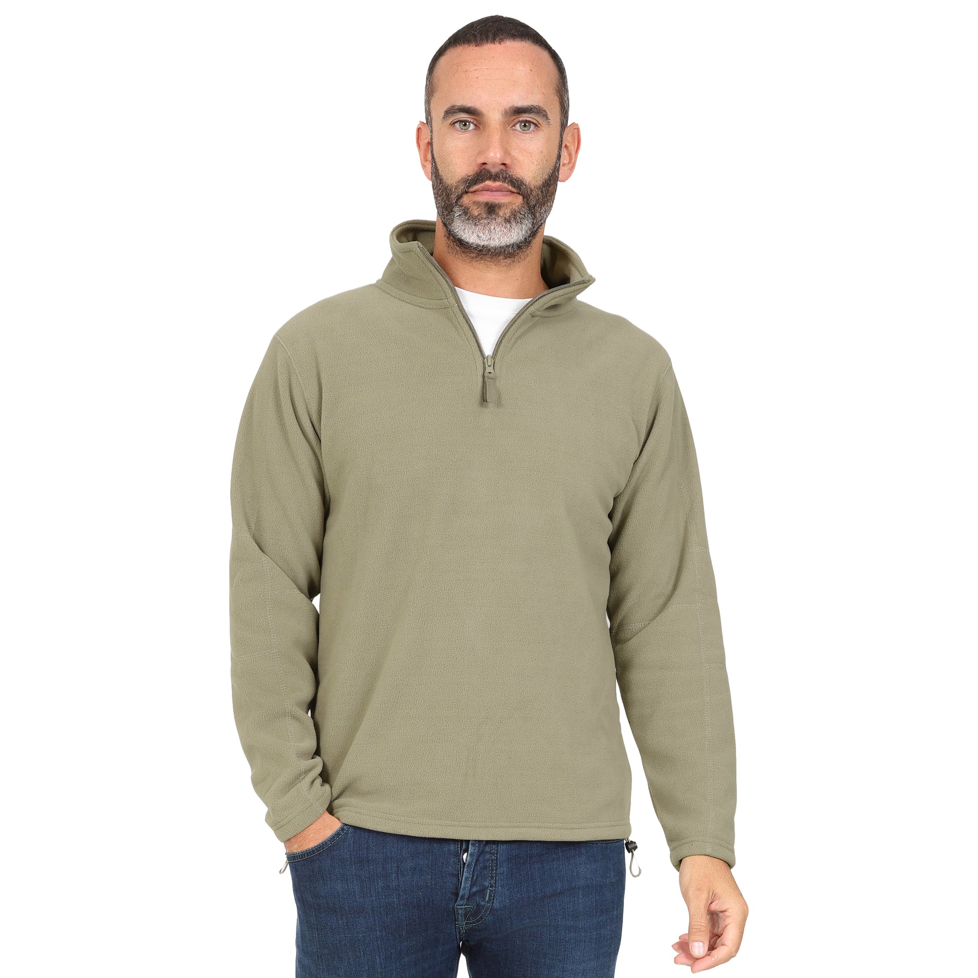 Mens 1/4 Zip Fleece Jumper - Olive Green - Blu Apparel