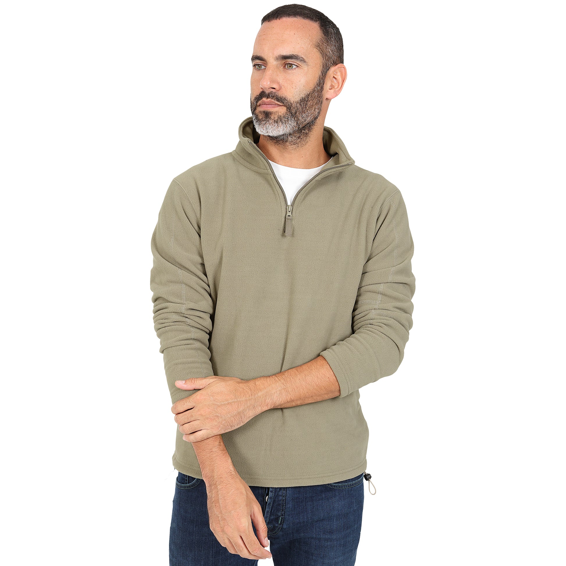 Mens 1/4 Zip Fleece Jumper - Olive Green - Blu Apparel