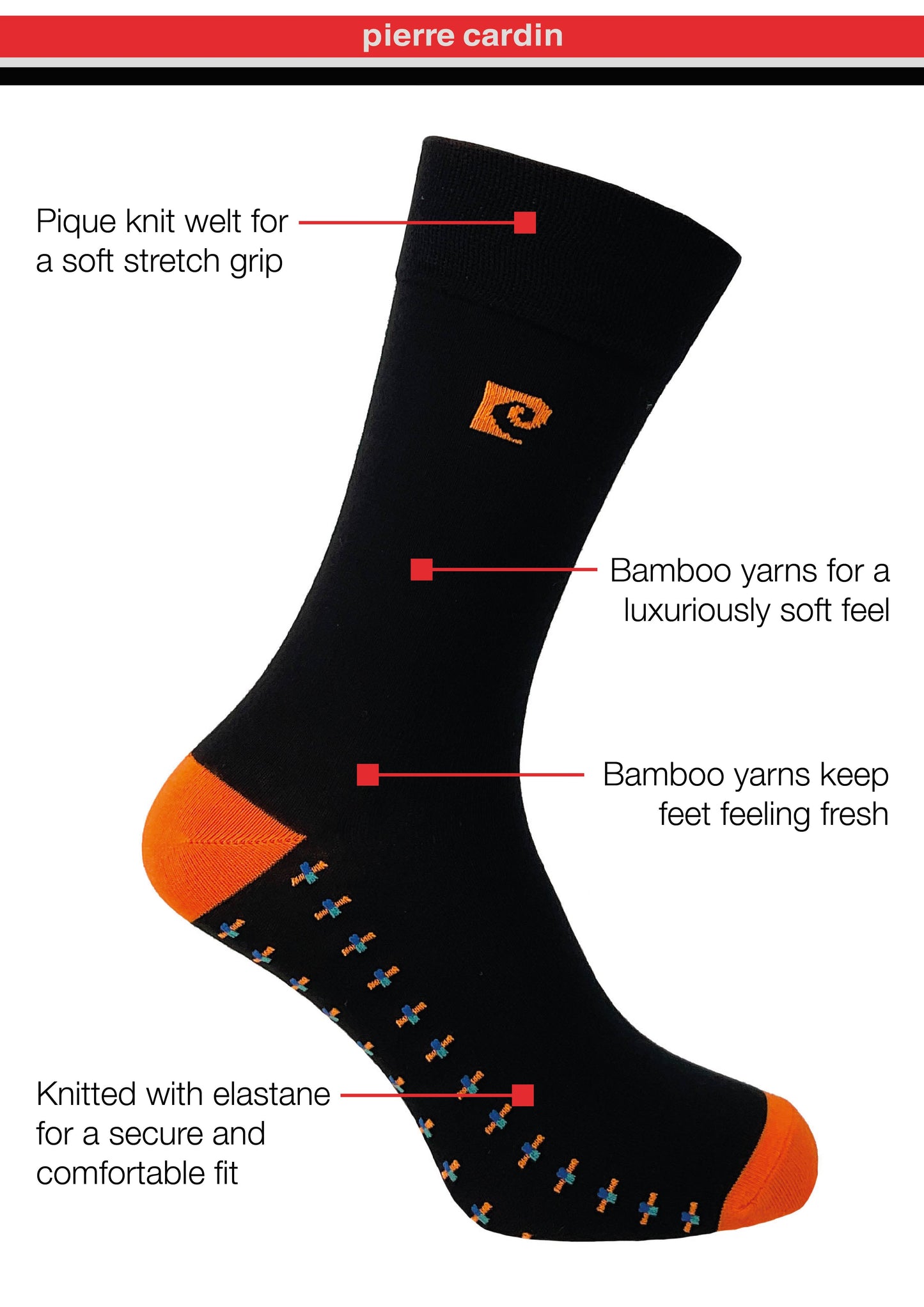 Pierre Cardin 5 Pack Bamboo Socks - Bright Footbed