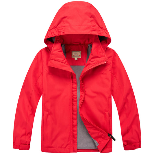 Kids Fleece Lined Waterproof Rain Jacket - Red