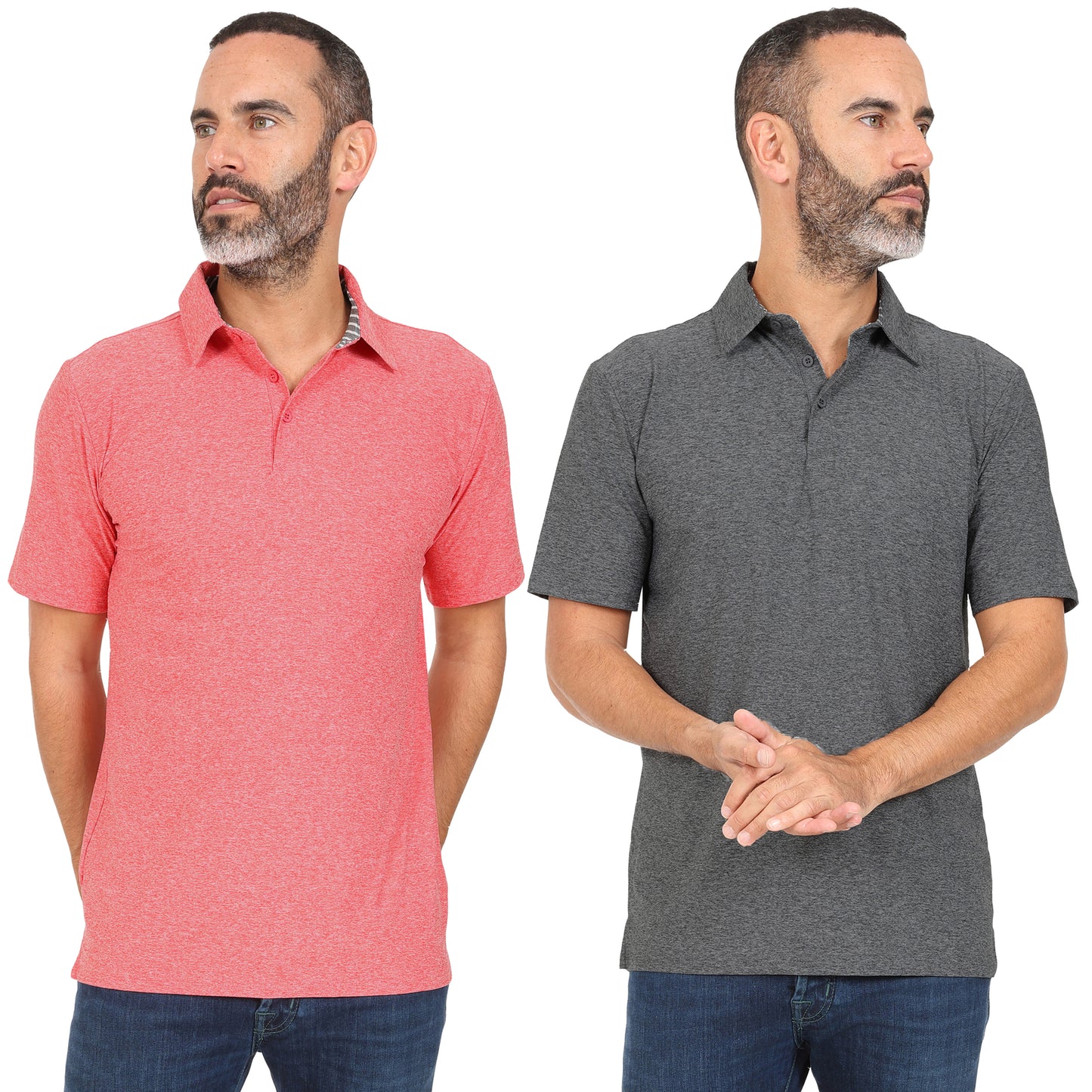Men's Dry Fit Golf Polo - 2 Pack Charcoal & Red Marl