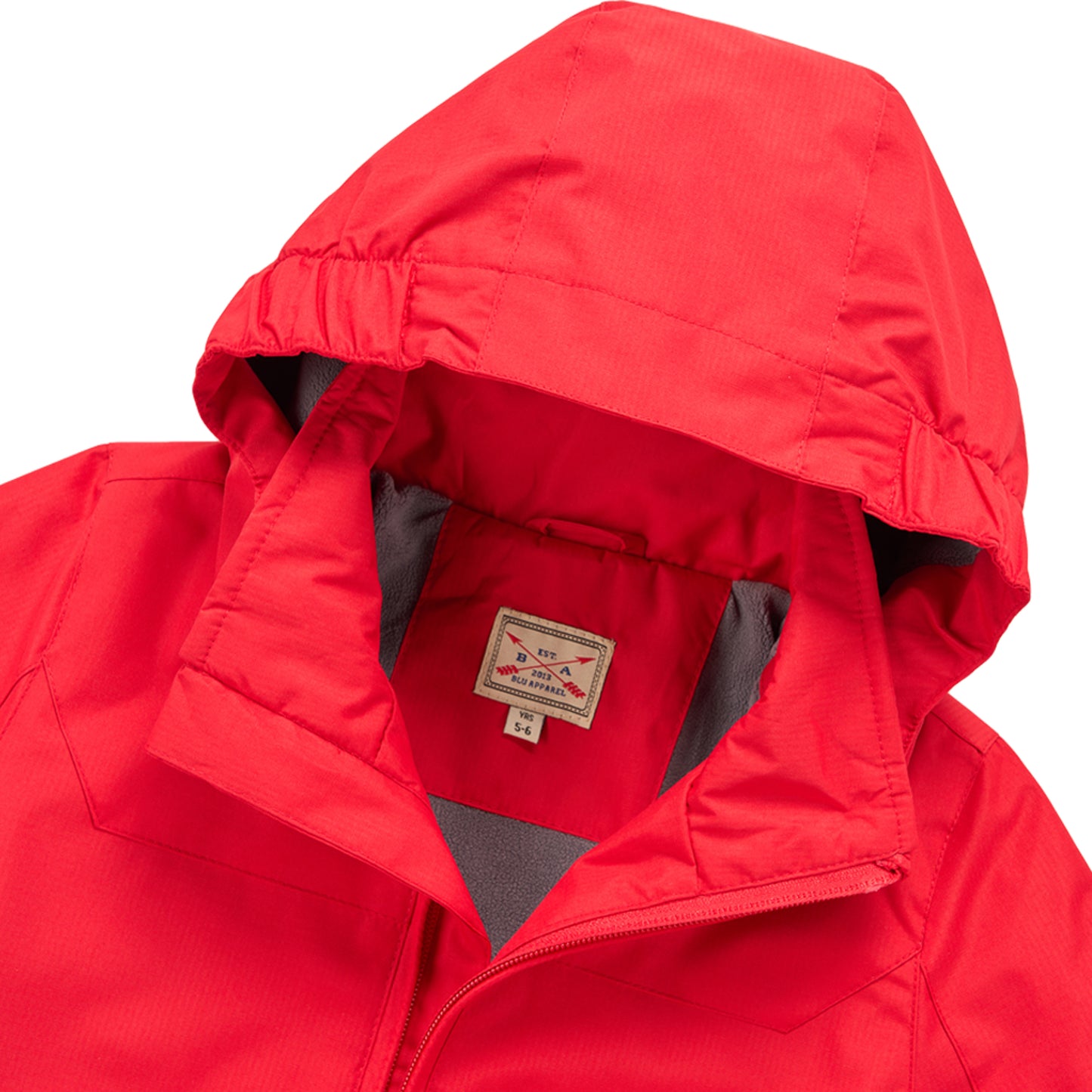 Kids Fleece Lined Waterproof Rain Jacket - Red