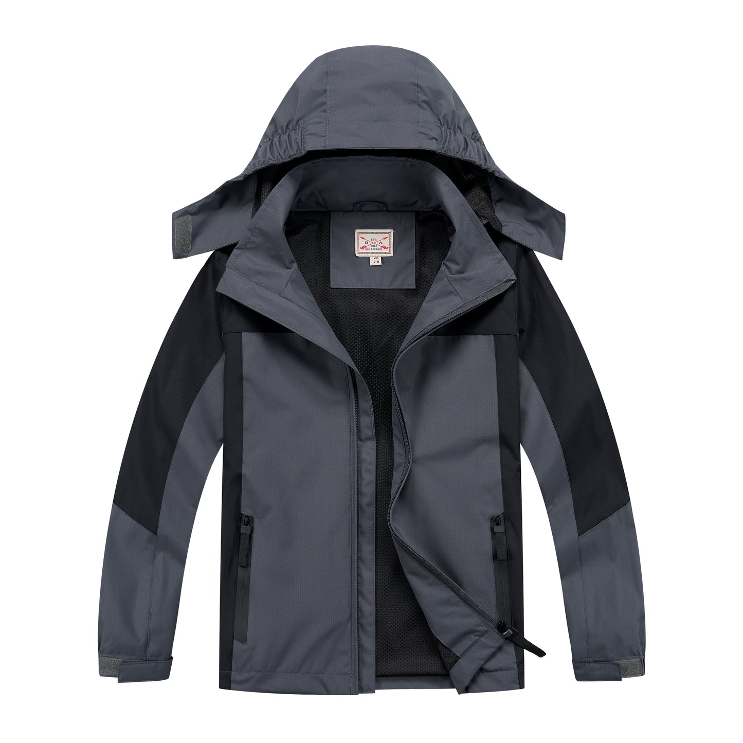Kids Contrast Panel Rain Jacket - Charcoal