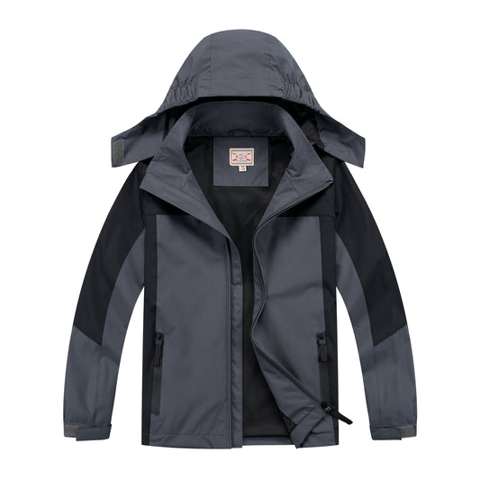 Kids Contrast Panel Rain Jacket - Charcoal