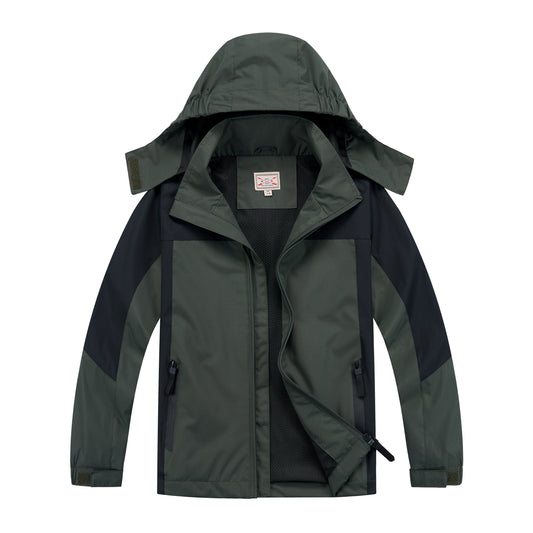 Kids Contrast Panel Rain Jacket - Green