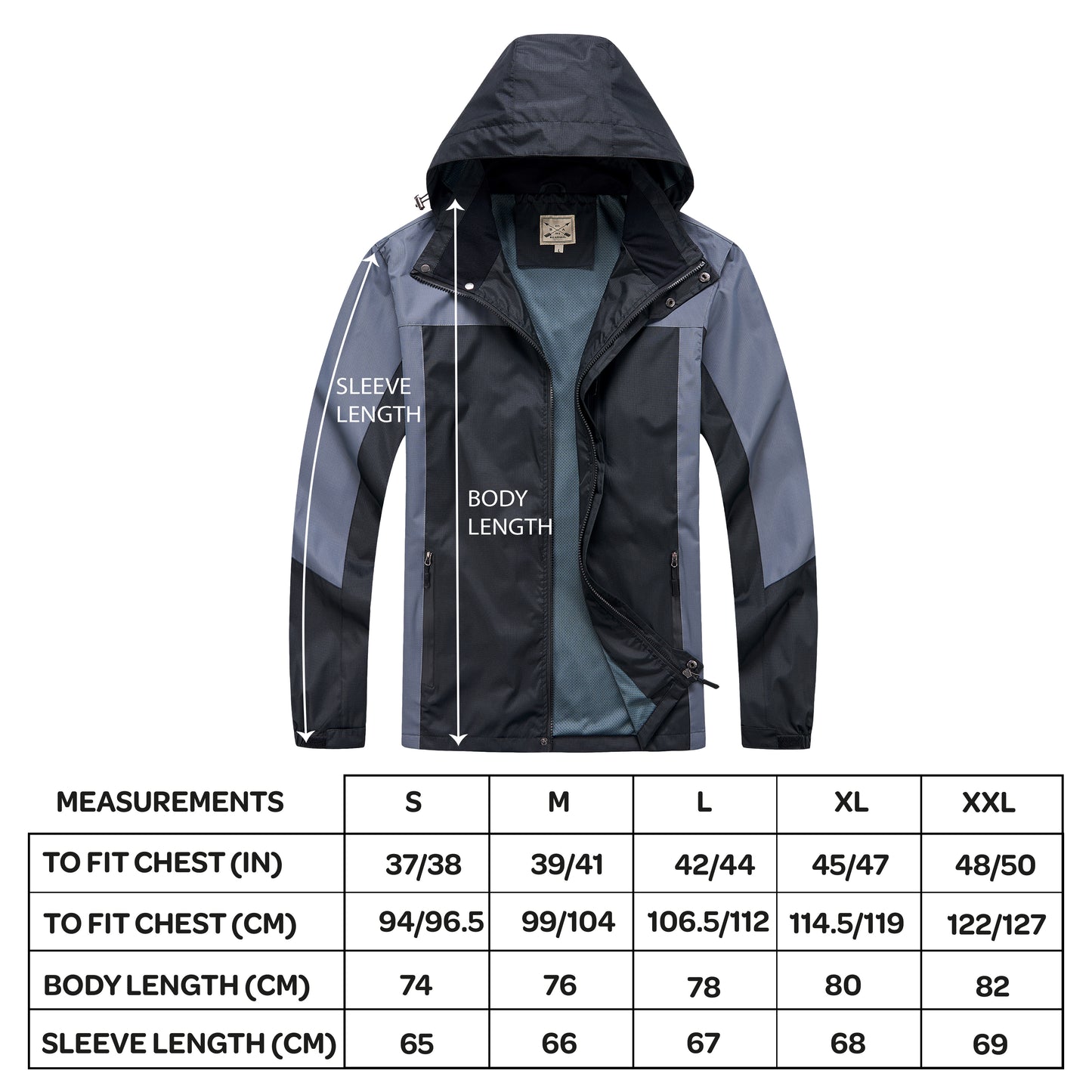 Men's Outdoor Rain Jacket - Black / Grey